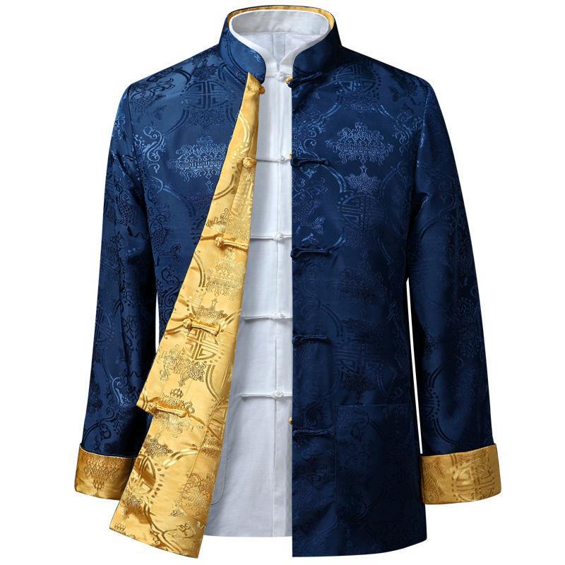 Spring And Autumn Thin Style Men Middle-Aged And Elderly Tang Suit Double-Sided Jacket Long-Sleeved Birthday Performance Clothing Loose