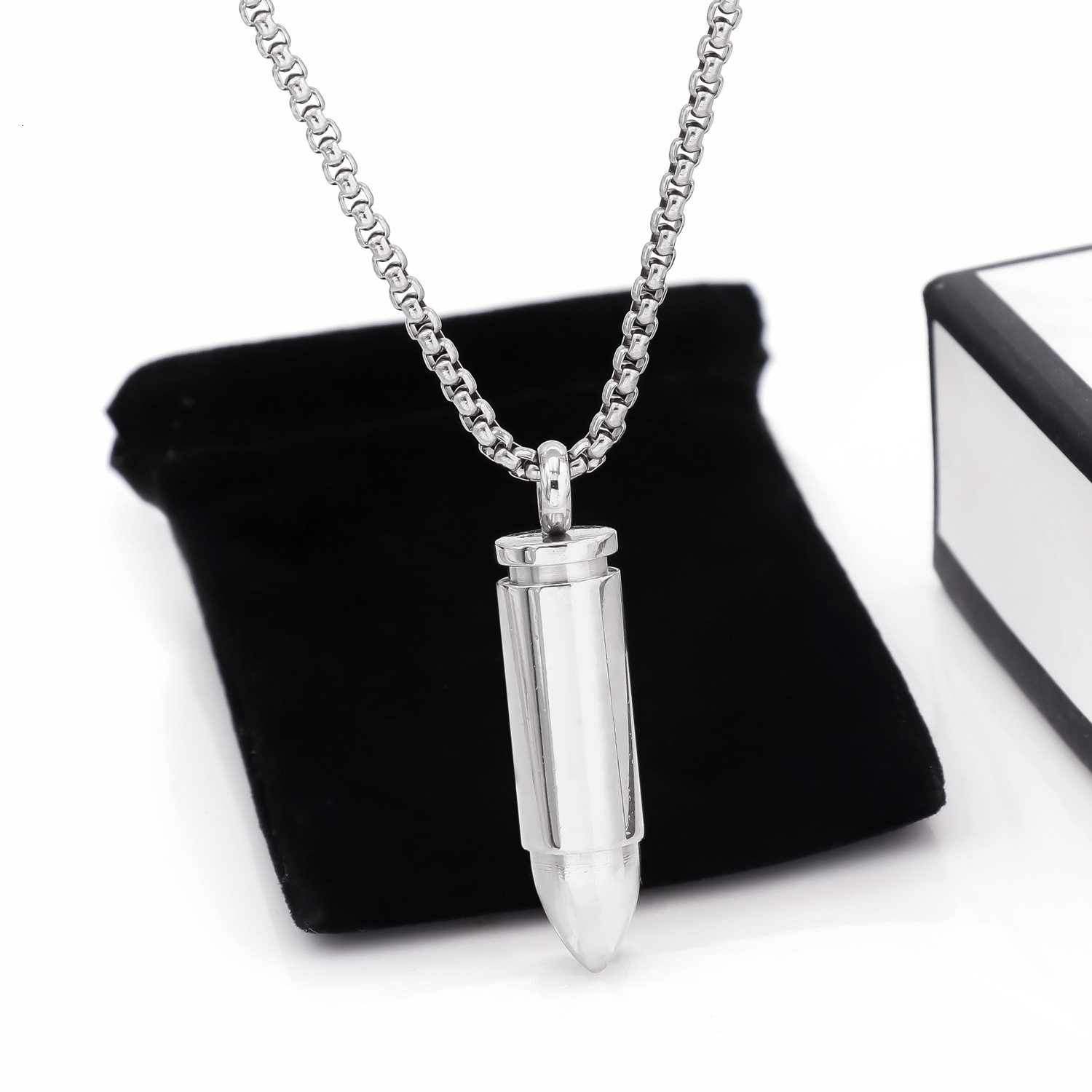 necklace American titanium bullet head necklace for men and women, hip-hop punk style cylindrical pendant necklace, stainless steel jewelry necklace
