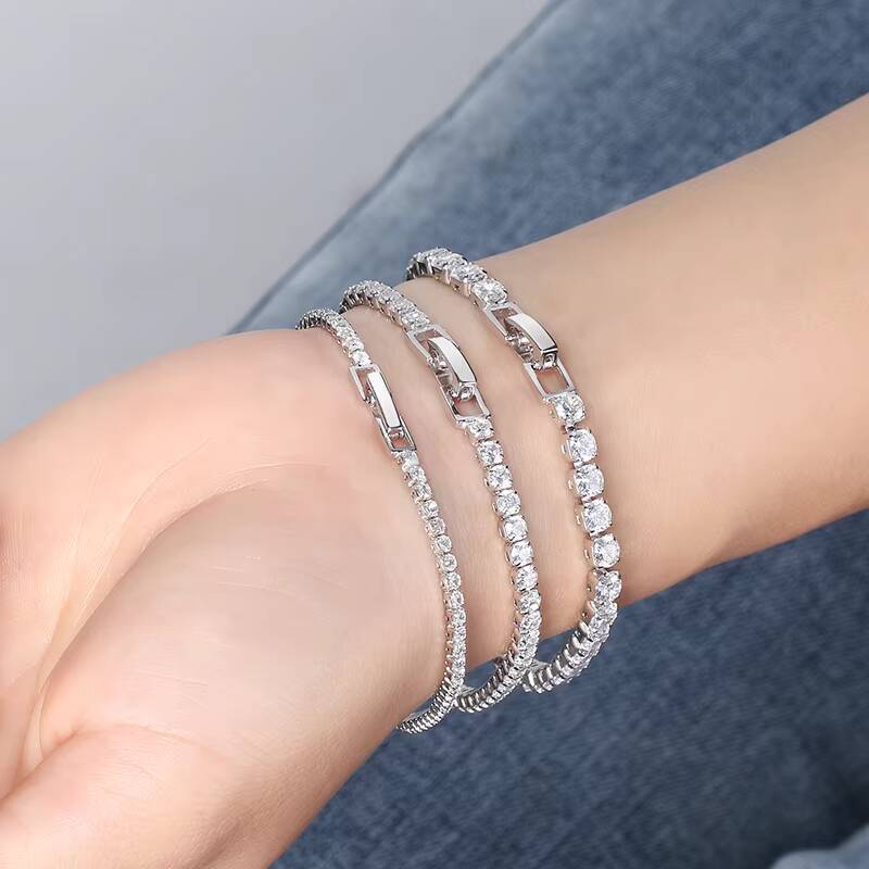 RINNTIN SB91 Accessories Women 925 Sterling Silver Couple Bracelets Hip Hop Jewelry Cubic Zirconia Diamond Tennis Bracelet Mens