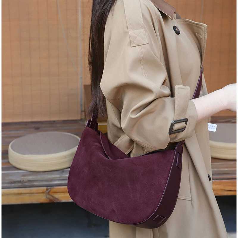 Winter Womens Natural Suede Leather Classic Underarm Bag Female Soft Cowhide Durable Handbags Ladies Designer Bags H260306