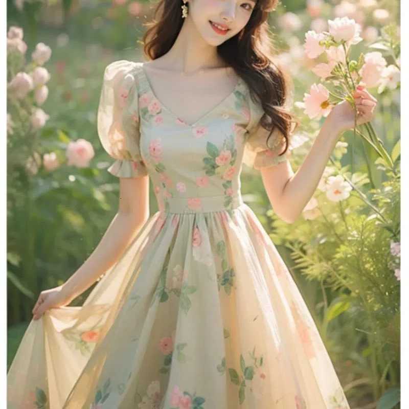 Beautiful Temperament Super Good-looking High-end Exquisite Waist-hugging Floral Puff Sleeve Dress for Women X260306