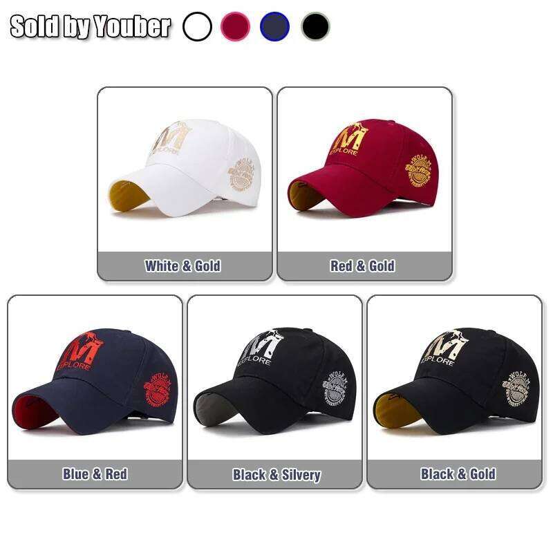 M letter Wolf Totem Embroidery Cotton Adjustable Hard Top Baseball Cap Sun Hat Trucker Caps Dad Hats Y260304