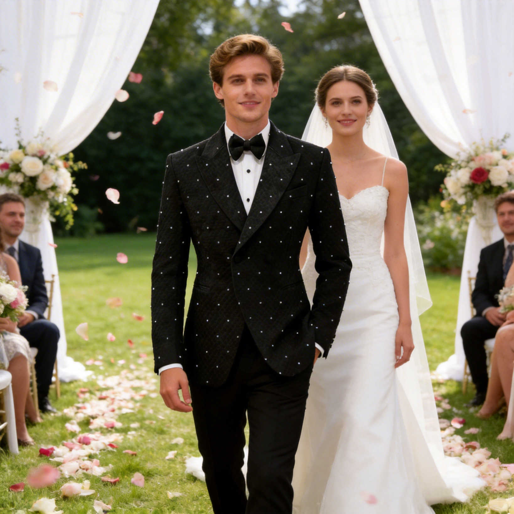 Classic Crystal Wedding Groom Suit 2-Pieces Blazer Pant Peaked Lapel Formal Occasions Party Customized Ropa Hombre