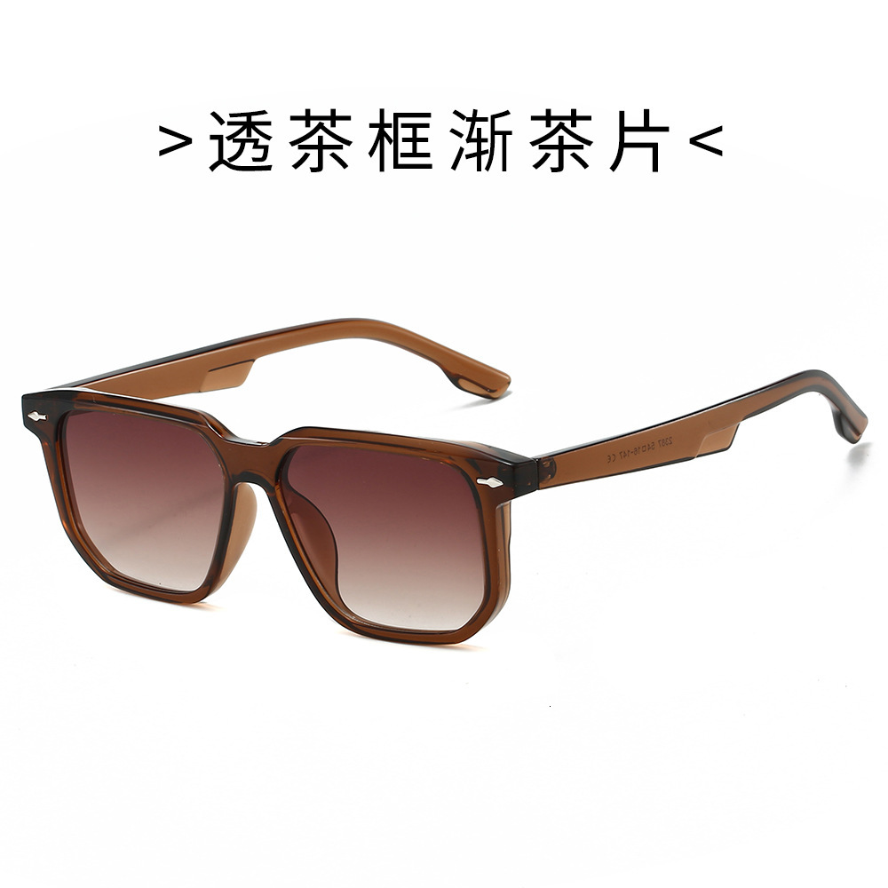New square-shaped travel for men women, high-end fashion sunglasses European and American style, brown lenses with decorative studs