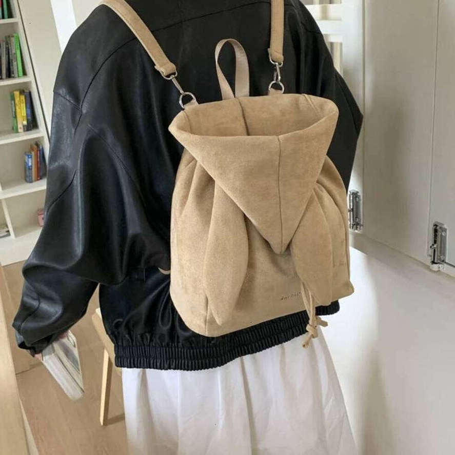 OLOEY Creative Sweatshirt Hat Backpack Retro Cute Casual Niche Personalized Design Commuter Bags Solid Color Versatile Backpacks Practical Bag