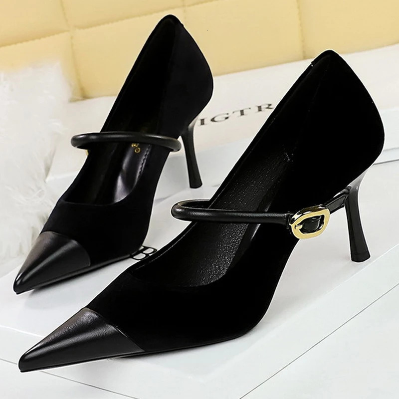 BIGTREE Shoes Buckle Women Pumps Pointed Shoes High Heels Suede Stilettos Heels 7cm 10cm Ladies Shoes Large Size 43 260306