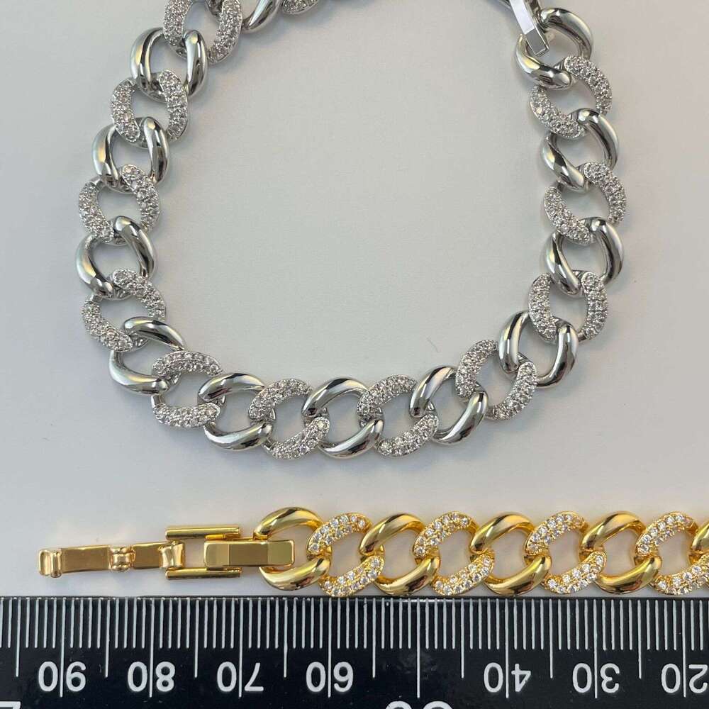 Cross-Border Cuban Chain Hip-Hop European and American Brass Gold-Plated Full Diamond Luxury Bracelet Simple Hong Kong Street Style Jewelry