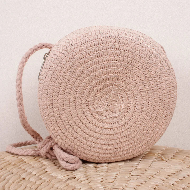 Summer Woven Straw Crossbody Bags for Women Fashion Round Handmade Rattan Beach Small Handbag Travel Female Shoulder Bag 260303