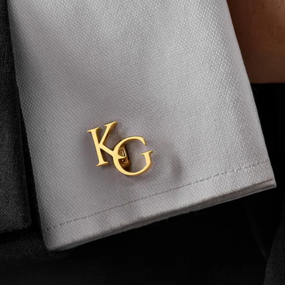 Customized Personalized Letters Stainless Steel Cufflinks Wooden Box Packaging Cufflinks Suits Groomsmen 260302