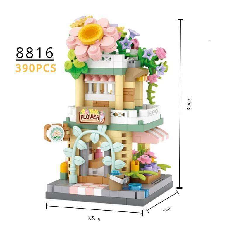 LOZ Blocks FUN Ideas Mini Street Store Toy Small Flower Pisa Shop Brinquedos MOC City House Food Building Bricks Girl Gifts Z260306