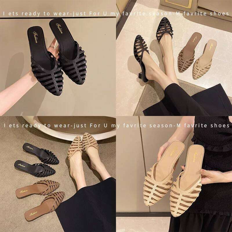 Low Roman Sle Sandals Women's Outdoor Slippers Artistic Vintage Pointed Toe Flat Heel PVC Material Summer New Arrival