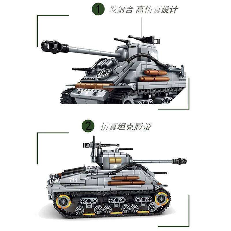 656PCS Military US Sherman M4 Building Blocks WW2 Tank City Police Soldier Weapon Action Figure Bricks Kids DIY Toys Gift Z260306