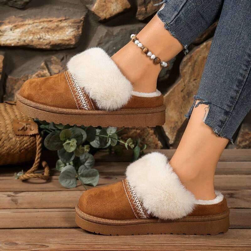 2025 Winter New Warm Women's Dragging Retro Fashion Cotton Shoes Comfortable Round Head Rubber Sole