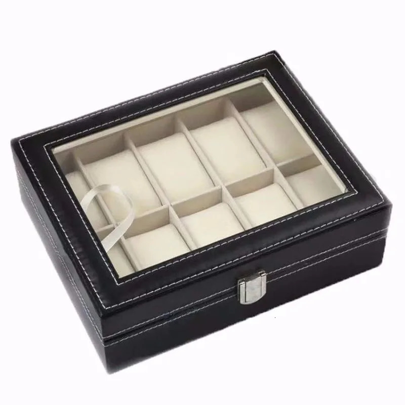 DELESYS Classic Style 2/3/4/5/6/8/10/12/20 Slots PU Leather Watch Display Case Organizer Jewelry Storage Box With Glass Top 260304