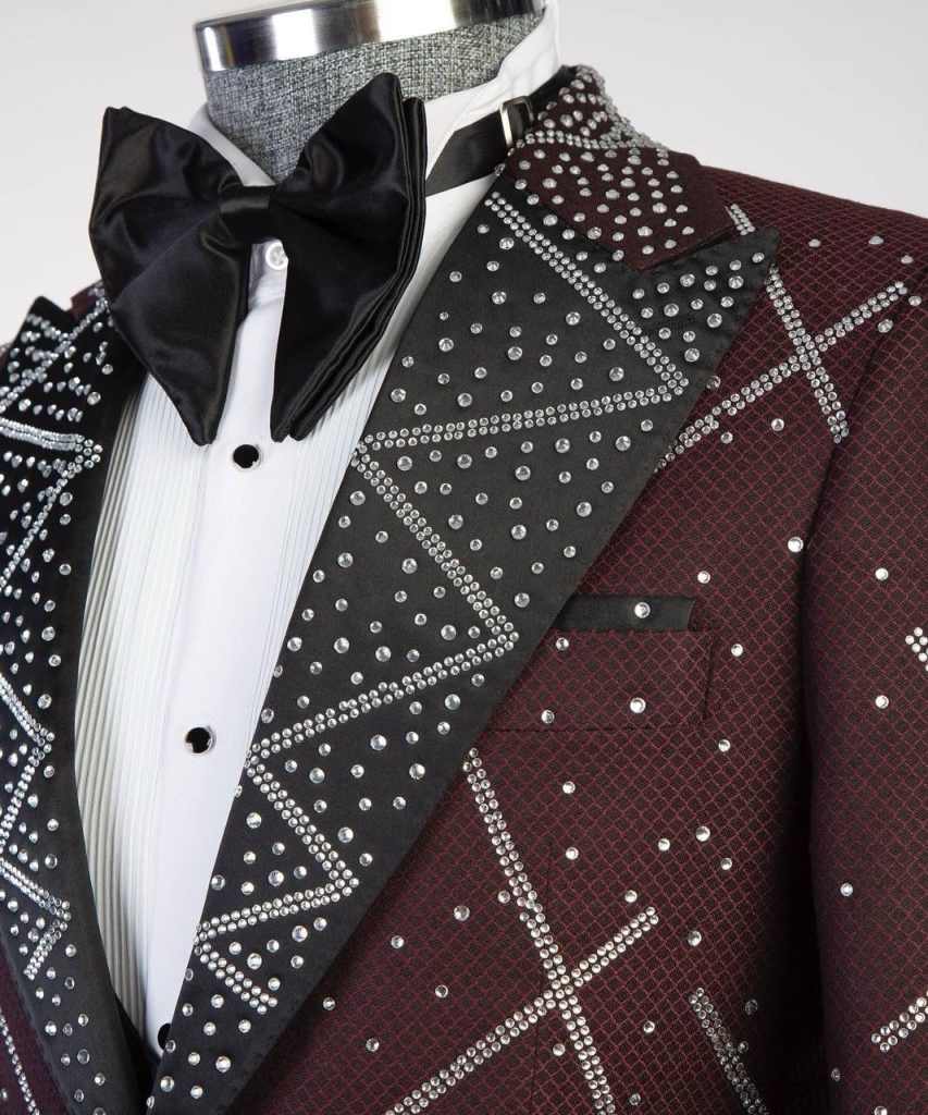 Luxurious Beaded Men Suits Peaked Lapel One Button Jacket Sets Classic Fit Prom Male Party 2 Pieces Customized
