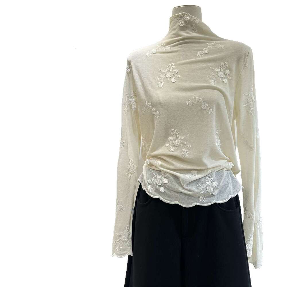 Mardi Hefxessdr Embroidered Lace Shirt Short Sleeve Top Summer Style Floral Pattern round Neck Three-Quarter Sleeve Button Chinese style shirt women&#