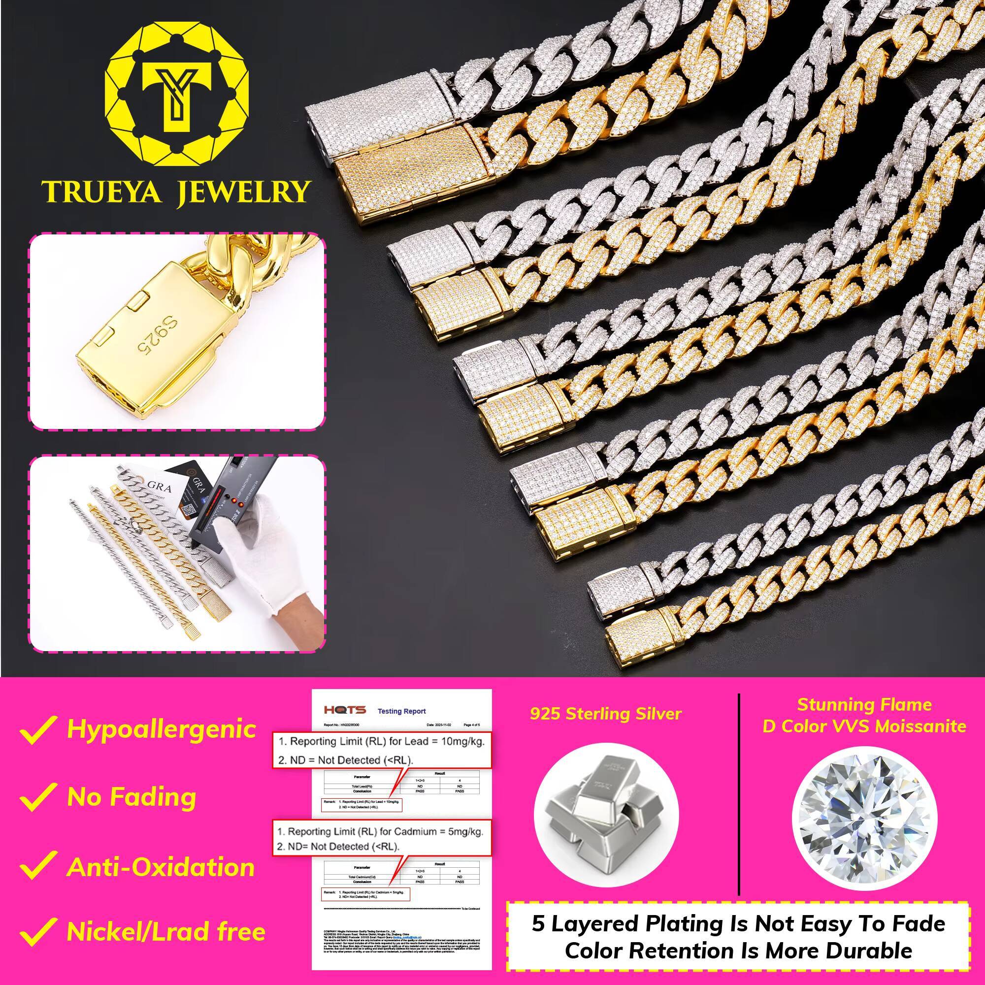 Factory Wholesale Custom 8-20mm Mossanite Diamond Hiphop Jewelry Men 925 Silver Arc Style Miami Cuban Link Moissanite Bracelet