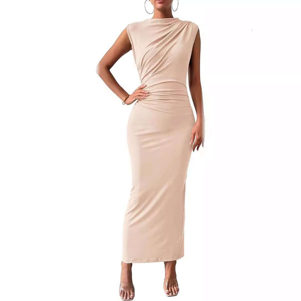 2026 European and American foreign trade cross-border women's clothing spring/summer hot-selling sleeveless back-slit pleated bodycon dress