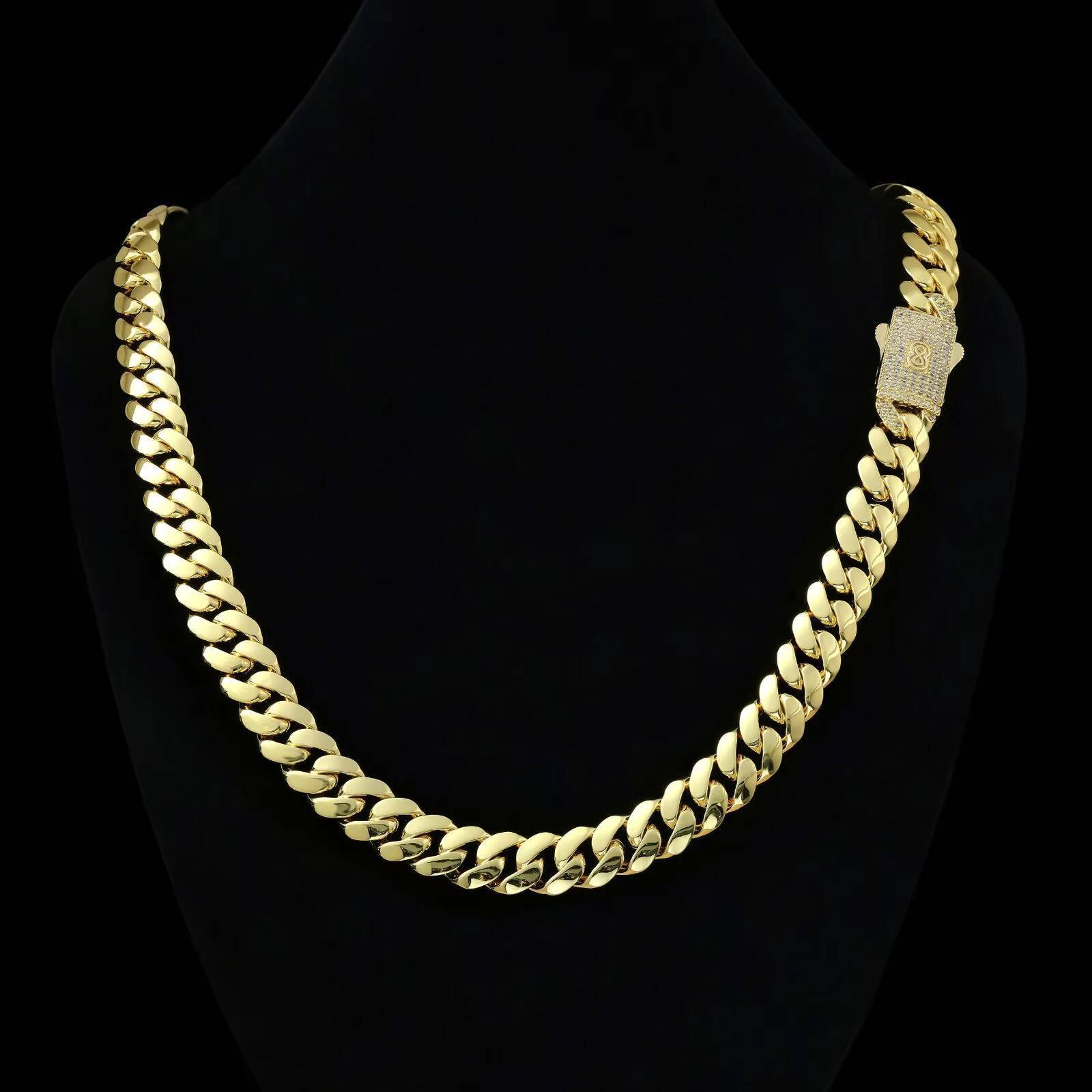 Gold Tone Cuban Link Chain Bracelet with Pave Clasp Iced Out Hip Hop Style Jewelry in 6mm 8mm 10mm Width Options