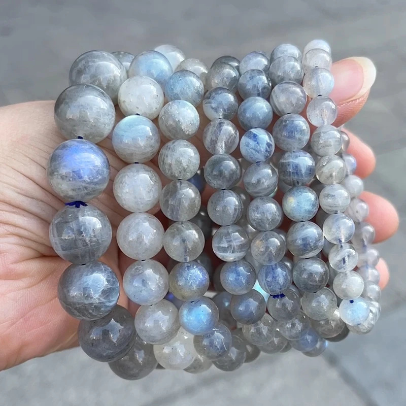 JD Natural Stone Grey Moonstone Labradorite Round Beads Bracelets Women Men Charm Energy Single Circle Stretch Bracelet Jewelry 260302