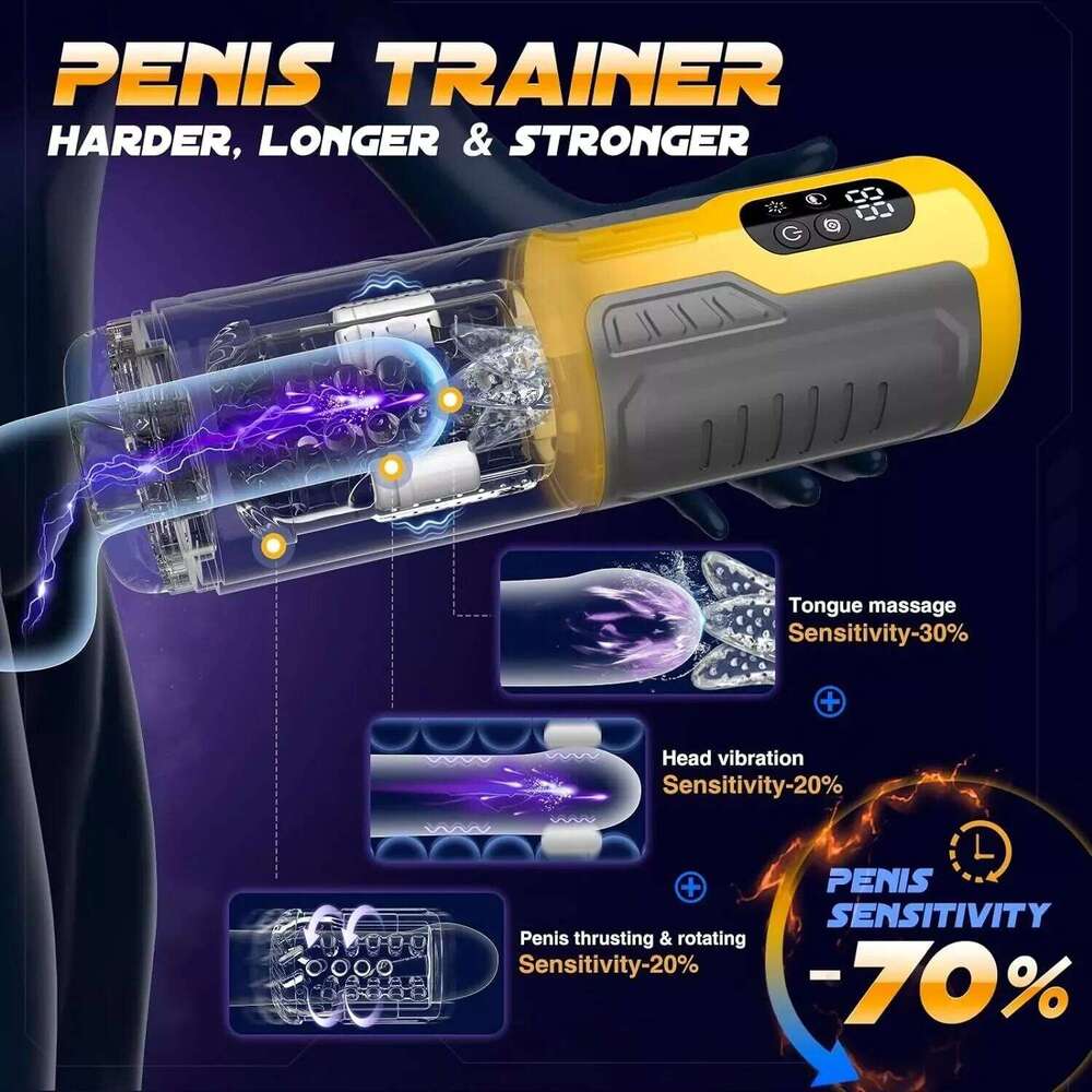 Automatic Telescopic Male Vagina Masturbation Cup LCD Digital Display Rotation Blowjob Masturbator Adults Sex Toys W260305