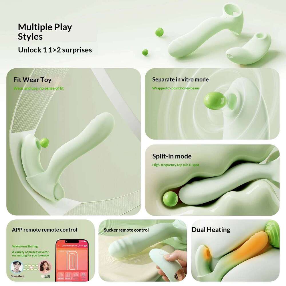 2-in-1 Telescopic Thrusting Silicone Dildo with Clitoral Suction Vibrator and Heating Function Detachable Wearable Toy for Women W260305