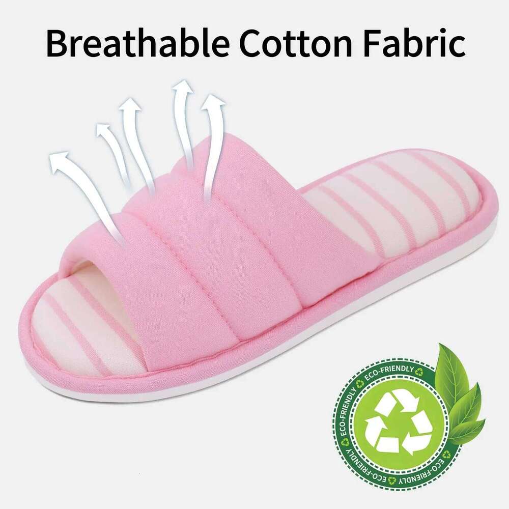 Litfun Memory Foam Women Flat Soft Sole Anti-Slips Cotton Shoes Open Toe Comfort Bedroom Slides Female Casual Slippers