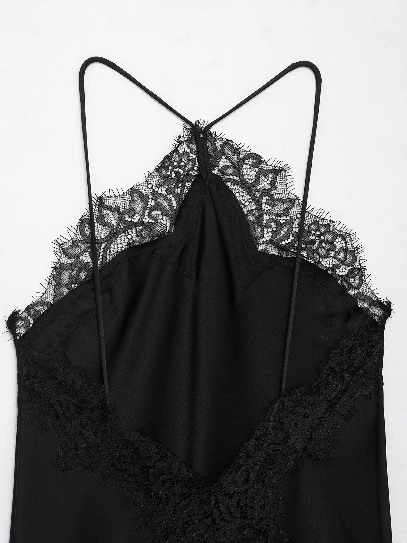 BSAY Summer Product Womens Lace Decorative Satin Texture Strap Sexy Dress with Hanging Neck and Asymmetric Bottom 260306