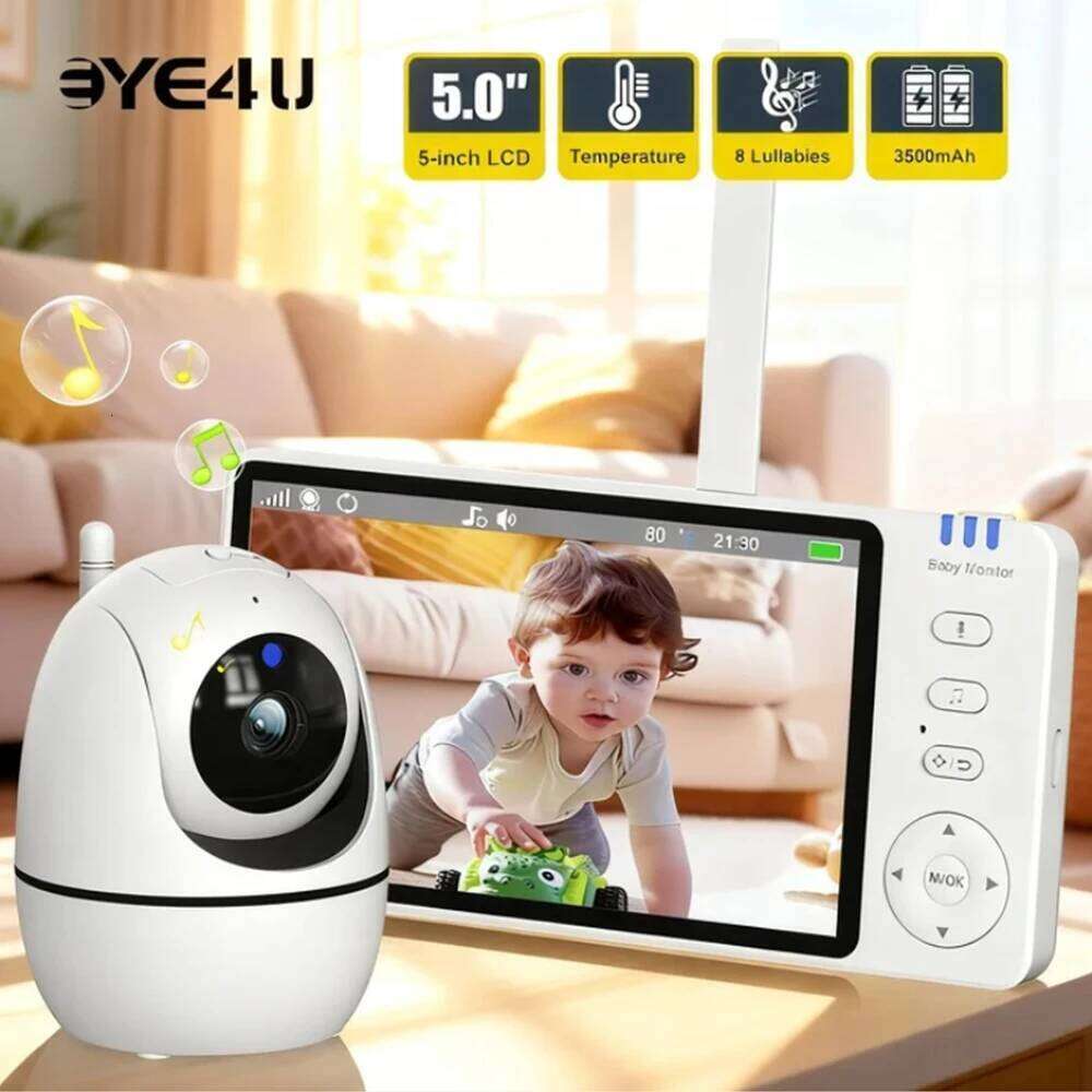 5 Inch Video Baby Monitor With Camera PTZ Zoom Babyphone Cam Security Protection Surveillance Cameras Temperature Sensor Lullaby 26W0306