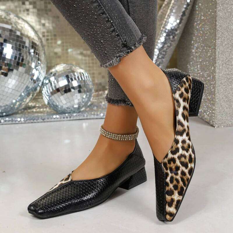 2026 Spring New Women's Square Toe Flats Leopard Print Design Fashion Casual Comfort Sneakers
