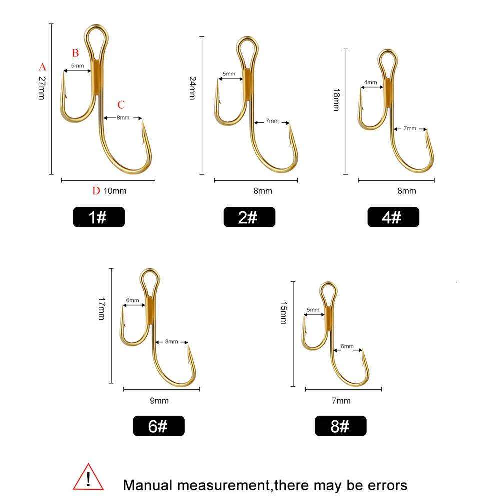 FISH KING 20pcs Double Fishing High Carbon Steel Golden Barbed Hook 1# 2# 4# 6# 8# Pike Trout Perch Ringed Zander Fishhooks Y260305