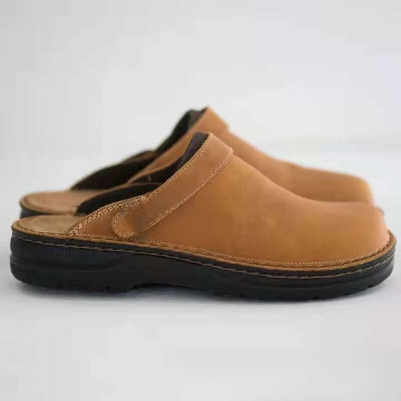 hot designer shoe slides mens thick soled closed toe backless sandals shallow round toe casual mens sandals coffee khaki black outdoor comfortable sli