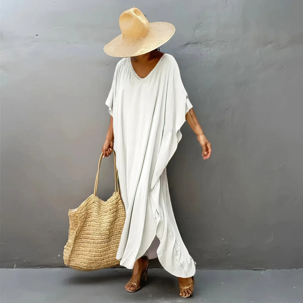 Plus Size Womens Caftan Kaftans Casual V Neck Caftans Long Soft Beach Maxi Dress for Summer 260302
