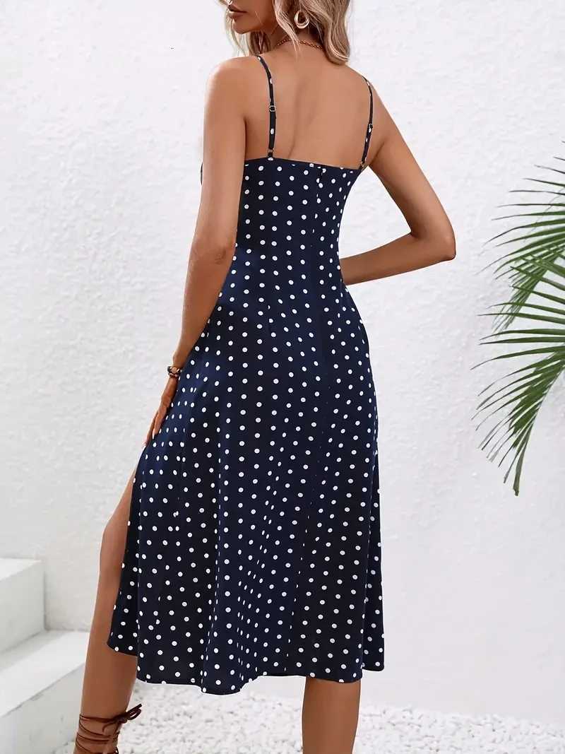 2024 Women Floral Print Spaghetti Straps Summer Boho Beach Dress Print Elegant Suspenders Square Neck Slit Dress Vestidos X260306