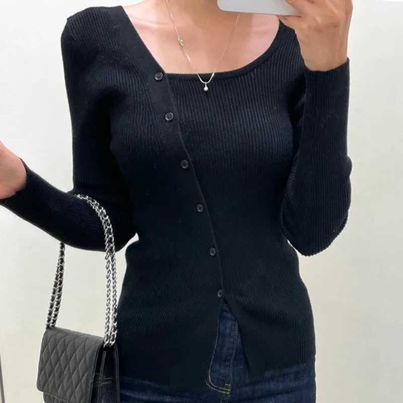 Komiyama Elegant Irregular Collar Cardigans Femme Spring Womens Clothing Single Breasted Sweater Feminino Knitwears Tops M260306