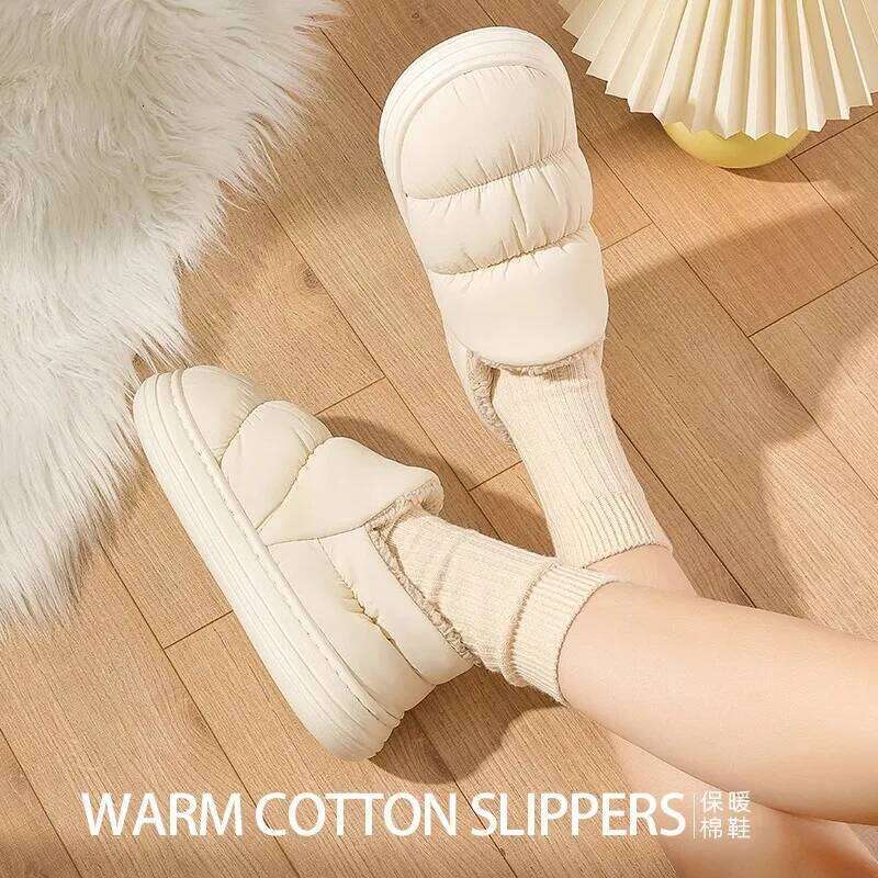 Litfun Winter Down Fabric Slippers Platform EVA Foam Home Slides Indoor Boots Plush Lining Outdoor Women's Cotton Shoes