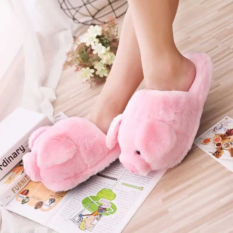 Women Winter Pink Pig Animal Cartoon Plush Slippers Non-Slip Furry Shoes S260305