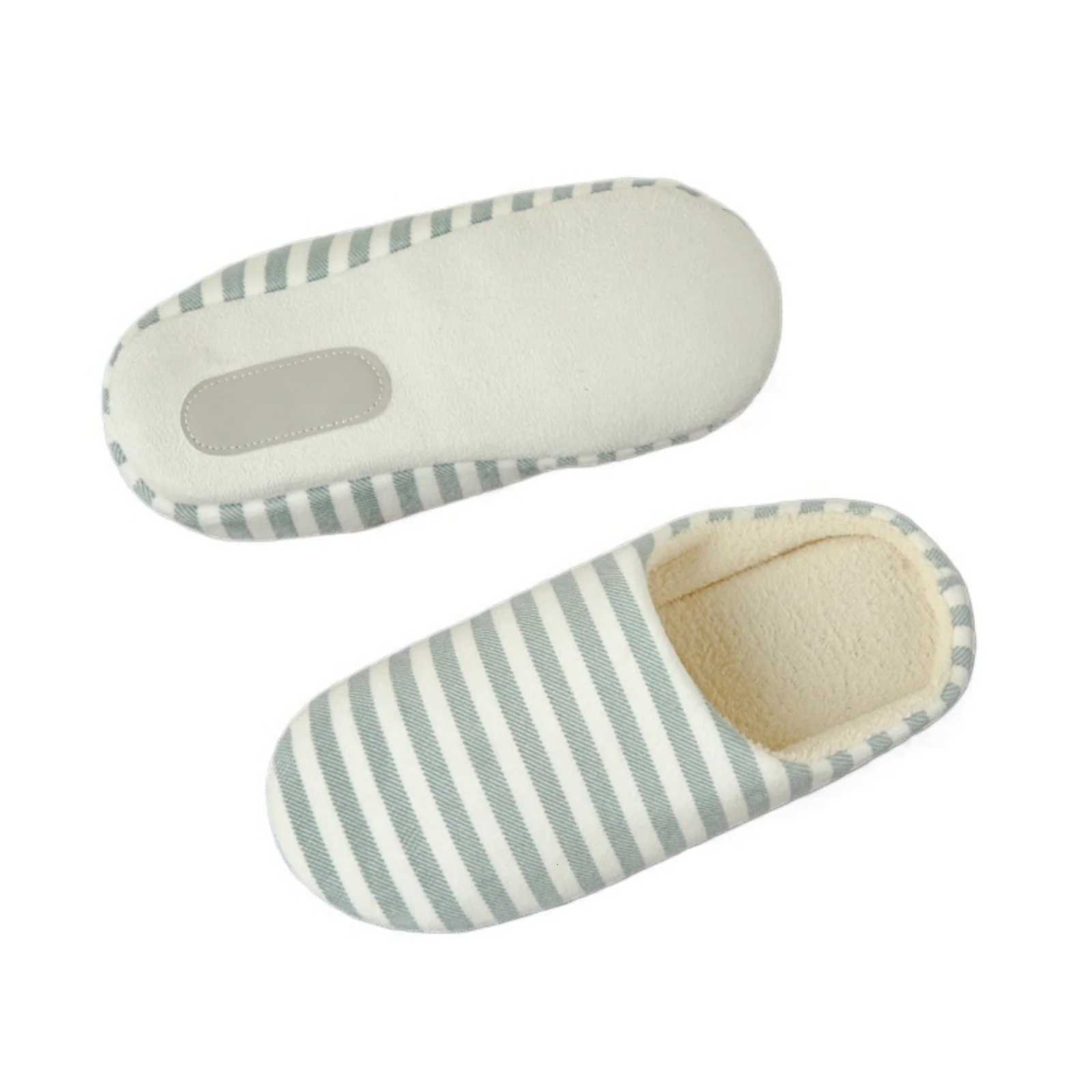New Slippers Women Men Warm Striped Home Cotton Slippers Women Indoors Slip On Flats Cozy Winter Silent Shoes Woman Soft S260305