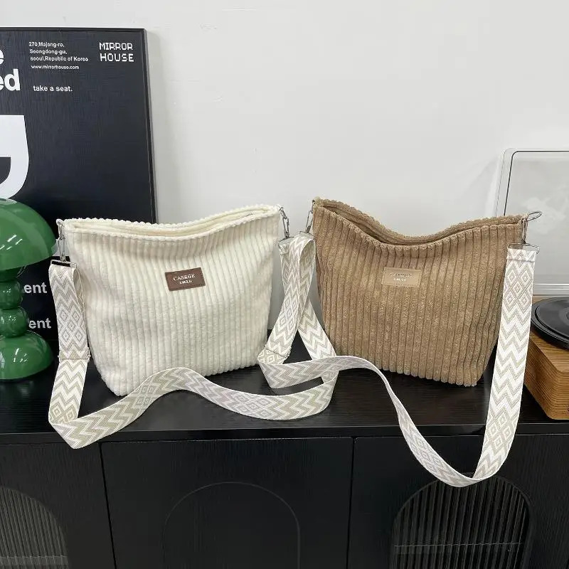 Casual Corduroy Crossbody Bag Large Capacity Womens Tote Simple Fashion Single Shoulder 260227