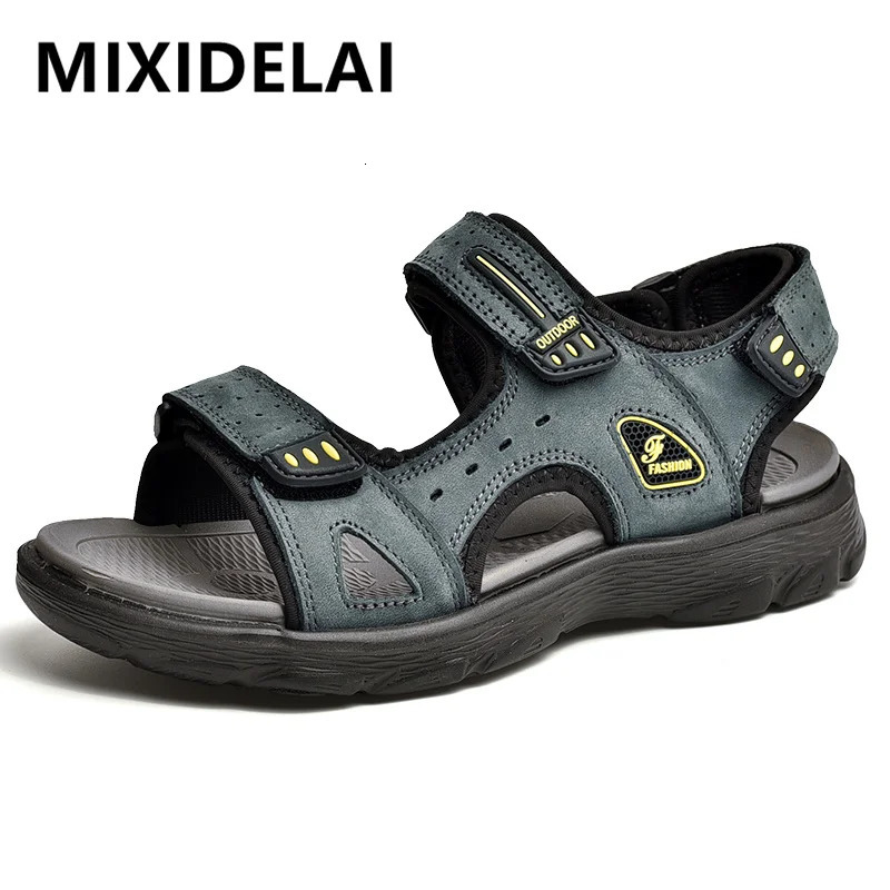 Summer Men Genuine Leather Sandals Classic Casual Shoes Men Outdoor Beach Sandals Roman Summer Mens Water Shoes Size 38- 260304