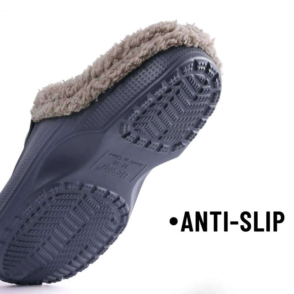 Litfun Winter Plush Lining For Men Women Waterproof Non-slip Fuzzy Slippers Outdoor Furry Warm Cozy Garden Clogs