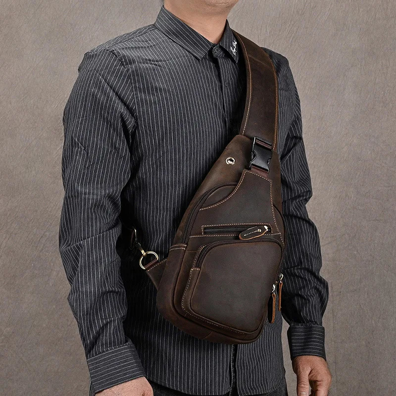 Luufan Leather Mens Chest Bags iPad Mini Cow Leather Shoulder Bags Casual Sporty Male Anti Theft Chest Pack Slim Bag For Men 260305