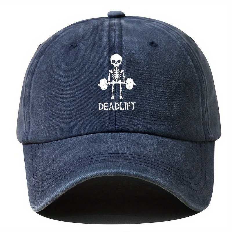 Retro style adjustable baseball cap with cool skull print suitable for outdoor sports and travel fitness and running S260306