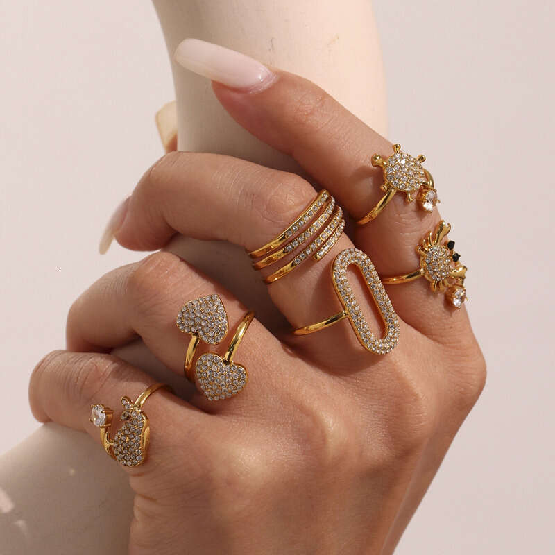 Women's Hip Hop / Rock Ring: Geometric Gold-plated Diamond-studded Open Personality Heart-shaped For Women Simple & Stylish Adjustable Ring Party