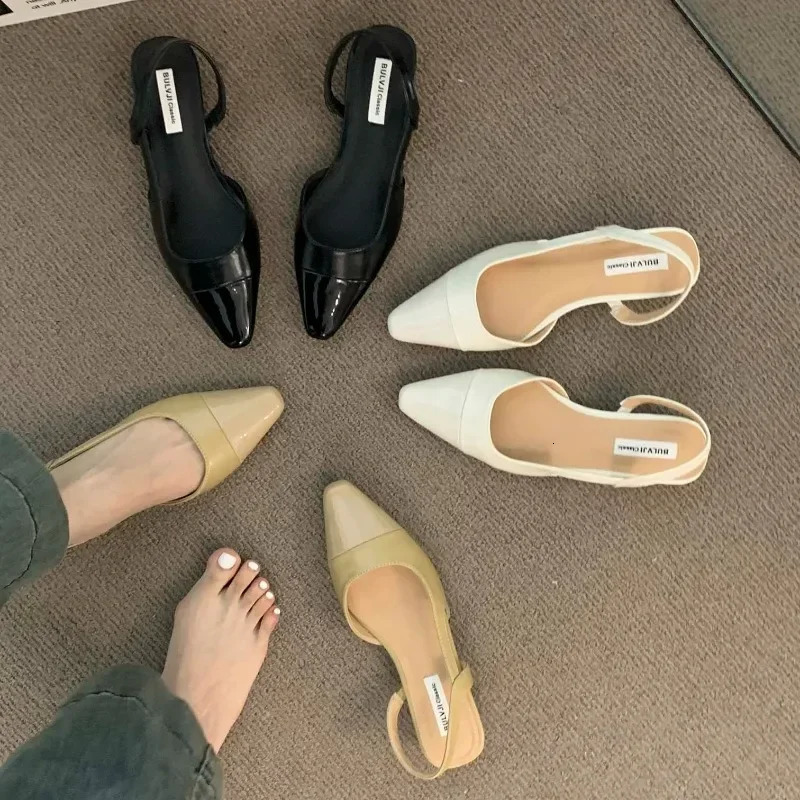 Womens Summer Simple Solid Color Baotou Sandals Casual Versatile Office Sexy Pointed Ladies Low-heeled Shoes Mujer Zapatos 260303