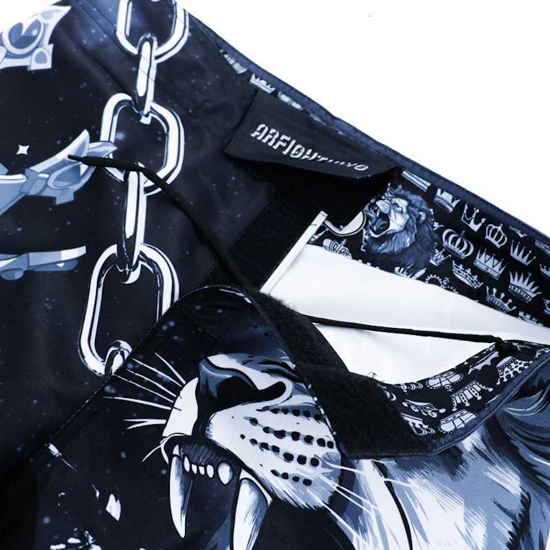 MMA Pants Mens BJJ MMA Fight Shorts Lion Split Side Velcro Wrestling Grappling Jiu Jitsu Sports Shorts for Kickboxing Training X260306