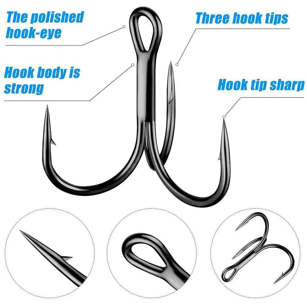 GOBAIT Large Treble Hooks 1#-10/0# Fishhook 4X Strong Barbed Carbon Steel Anchor Tackle Pesca Round Bend Angle for Big Fish Hook Y260305