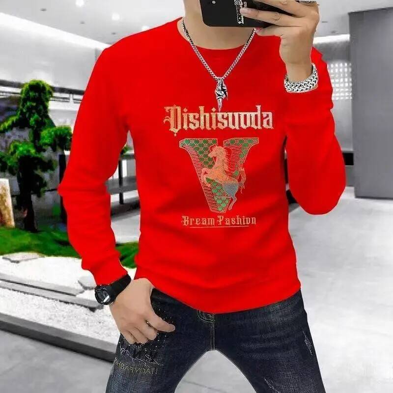 Autumn Winter Printed Men's Hoodie Loose Fit round Ne Casual Streetwear Korean Spring Summer Faionable Hong Kong Sle