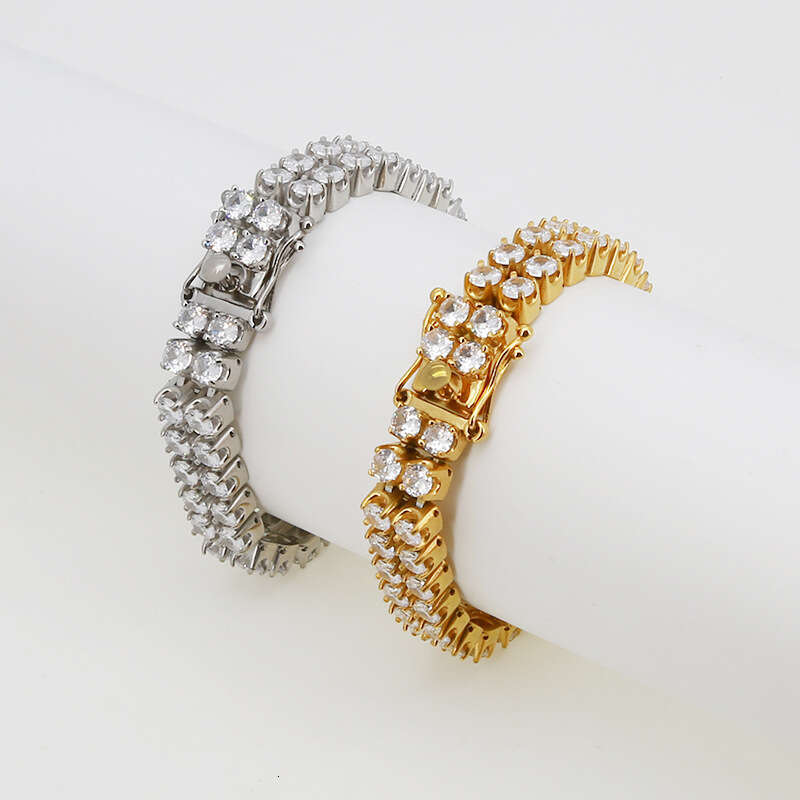 Cross-border premium 316 stainless stone-embellished double-row full-diamond men's bracelet, ins-style titanium steel Cuban chain