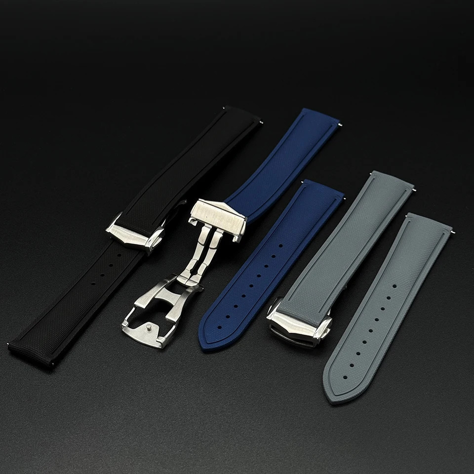High Quality Woven pattern Sports Deployant Watch Band 20mm 21mm 22mm FKM Rubber Watch Strap 260304